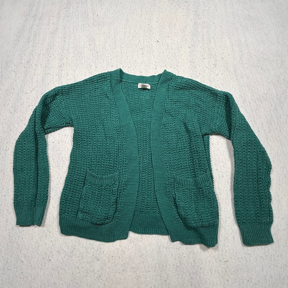 Cat & Jack Kids Teal Green Waffle Knit Open Front Cardigan Sweater Size M 8